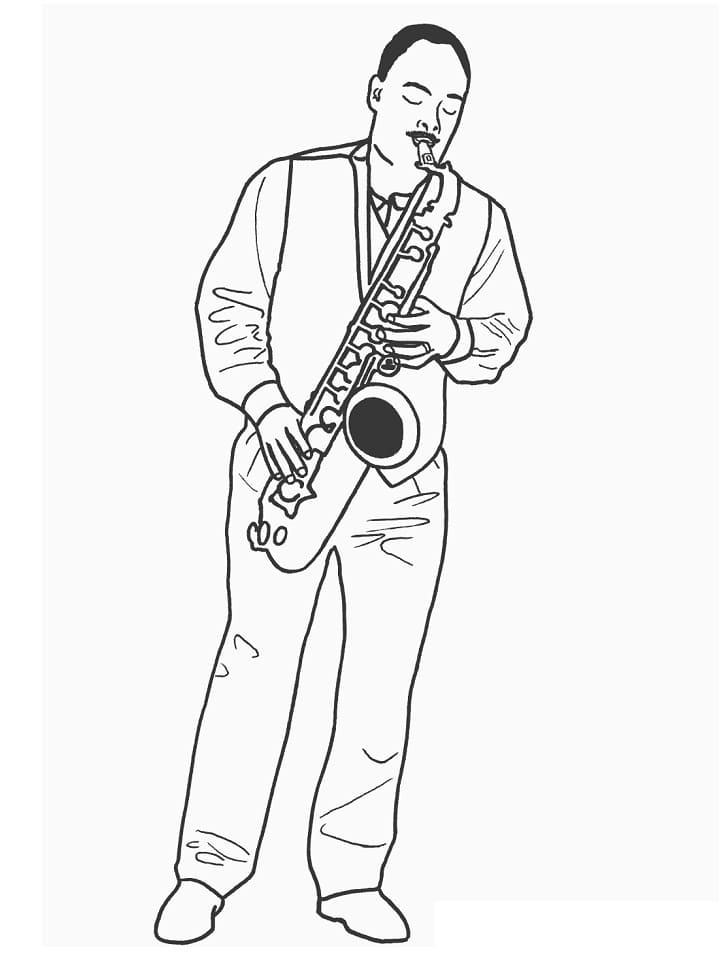 Desenho Tocando Saxofone para Colorir e Pintar