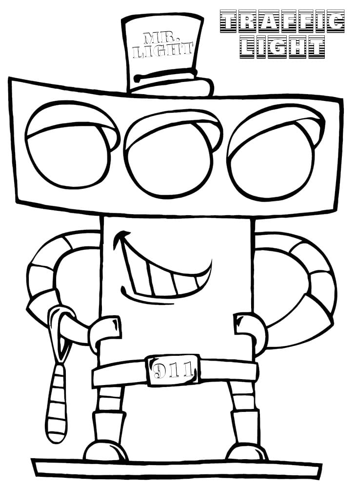 Desenho de um Semáforo de Desenho Animado para Colorir e Pintar