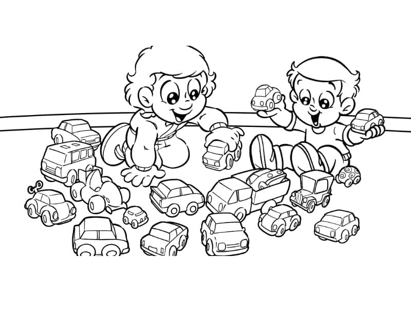 Desenho de Senninha Brincando com Carrinhos para Colorir e Pintar