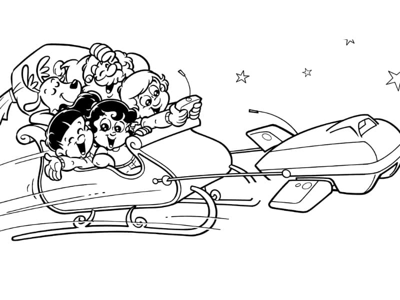 Desenho de Senninha no Trenó do Papai Noel para Colorir e Pintar