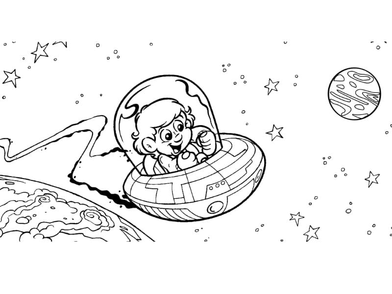 Desenho de Senninha Numa Viagem Espacial para Colorir e Pintar