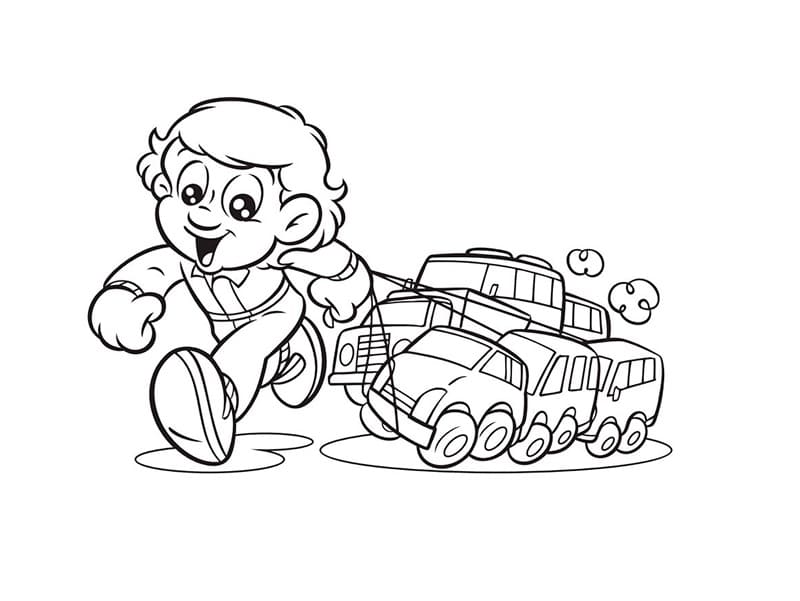 Desenho de Senninha Puxá Carrinhos Amarrados por Barbante para Colorir e Pintar