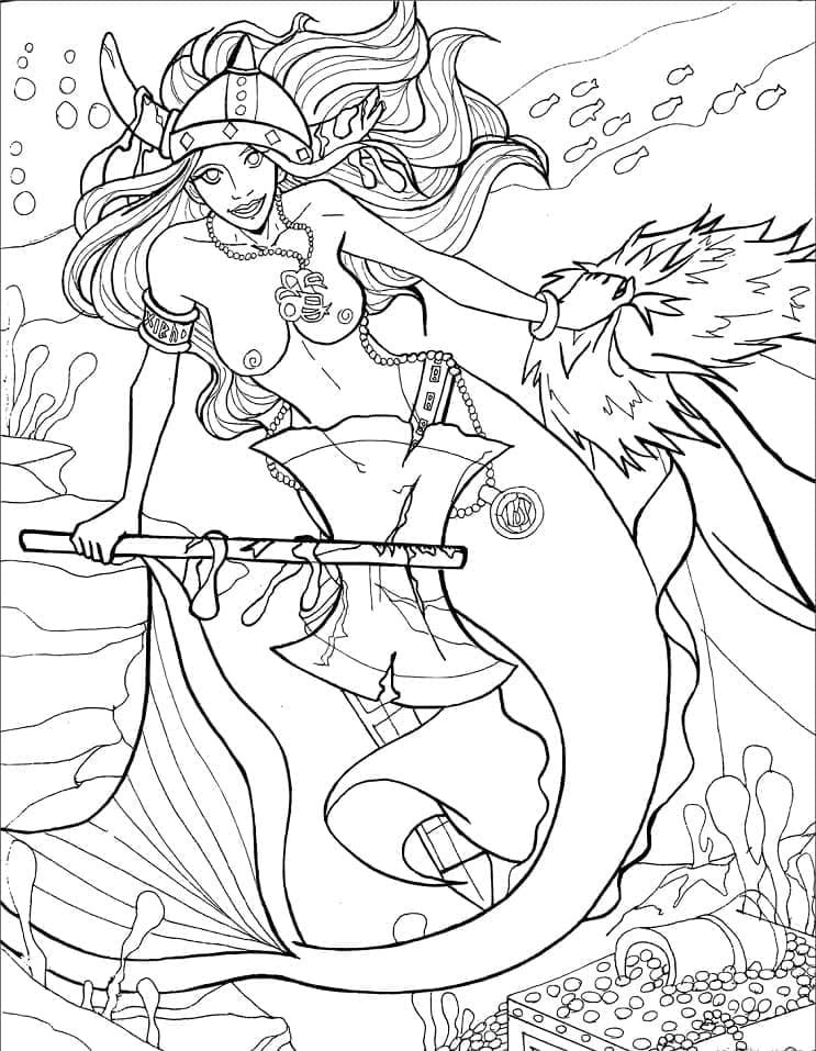 Desenho de Sereia Viking para Colorir e Pintar