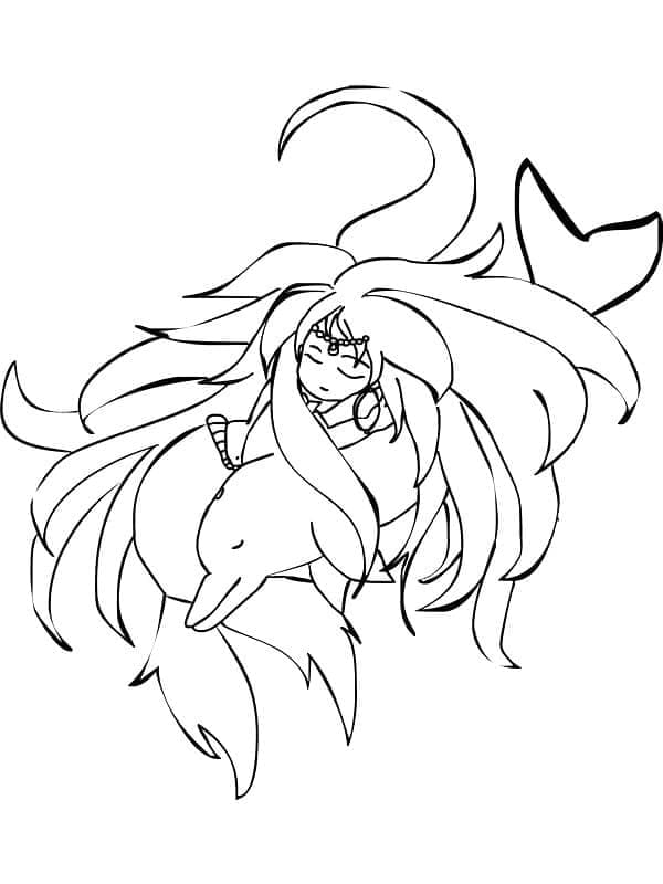 Desenho de Sereia e Golfinho para Colorir e Pintar