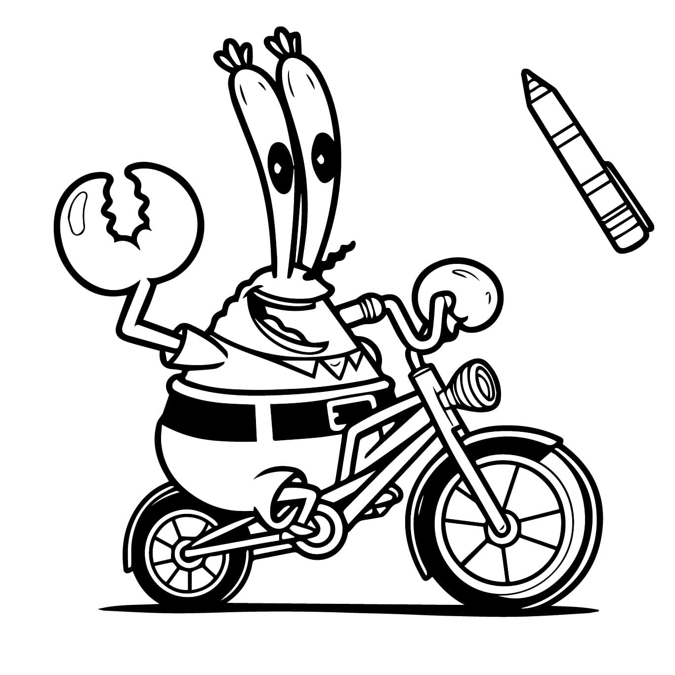 Desenho de Seu Sirigueijo Anda de Bicicleta para Colorir e Pintar