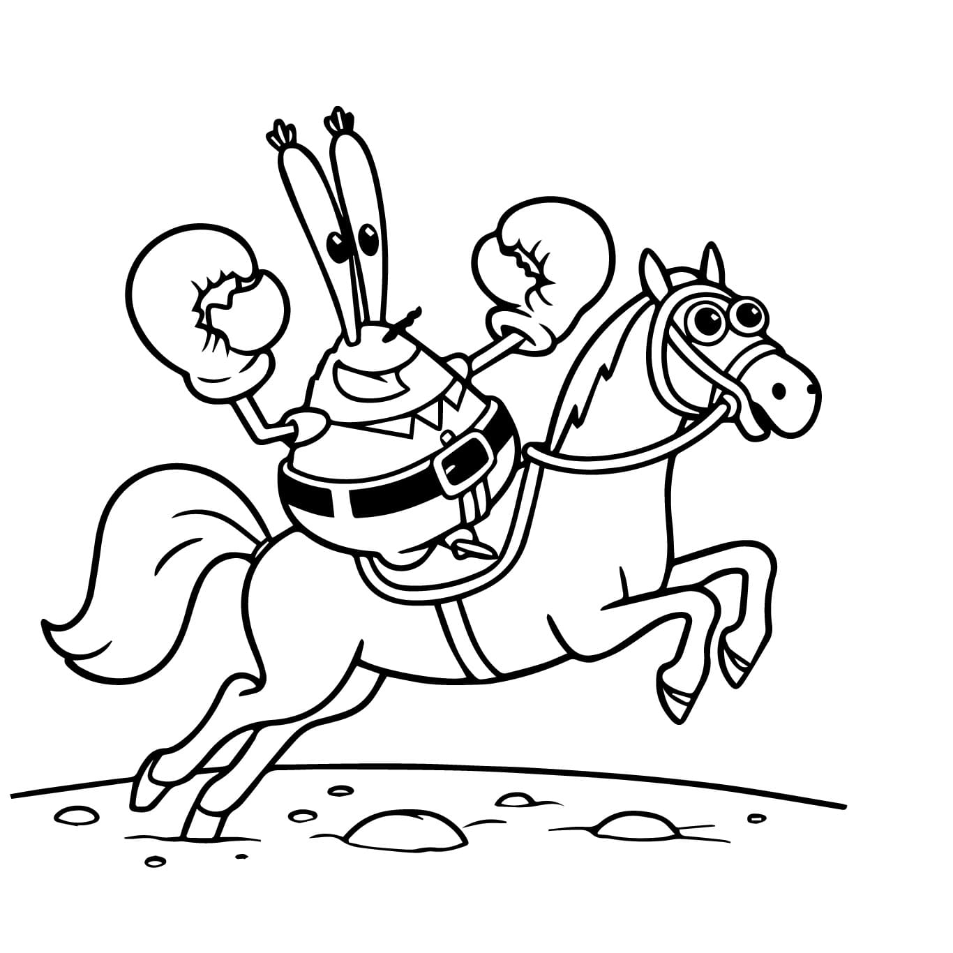 Desenho de Seu Sirigueijo Está Andando a Cavalo para Colorir e Pintar