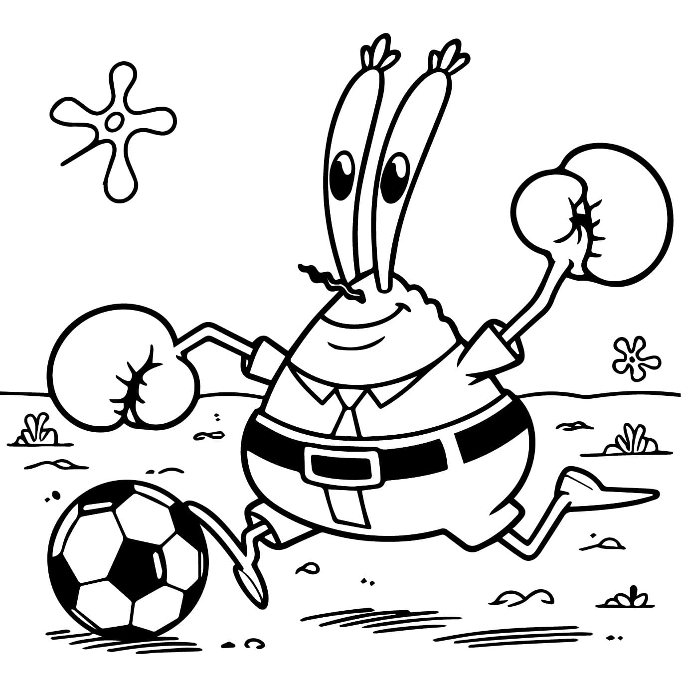 Desenho de Seu Sirigueijo Jogando Futebol para Colorir e Pintar