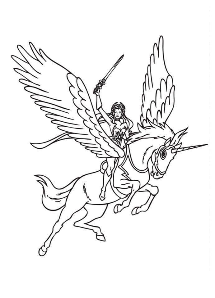 Desenho da She Rã Voando em Seu Alicornio para Colorir e Pintar