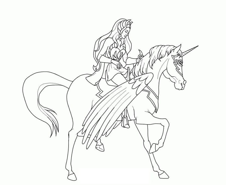 Desenho de She Rã Passeando com Seu Cavalo Ventania para Colorir e Pintar