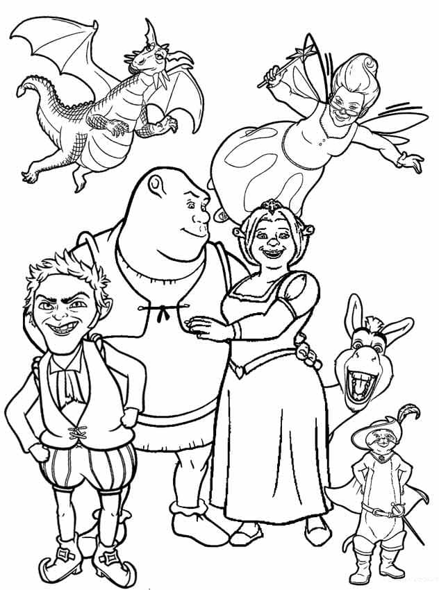 Desenho de Shrek e Amigos para Colorir e Baixar Pdf e Pintar