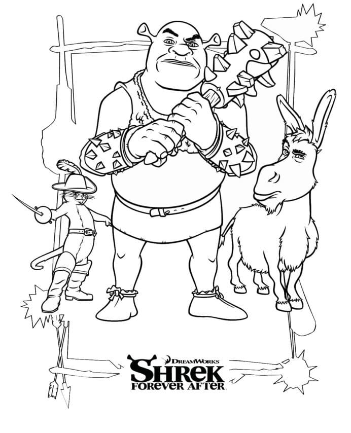 Desenho de Shrek e Amigos para Colorir Imprimivel e Pintar