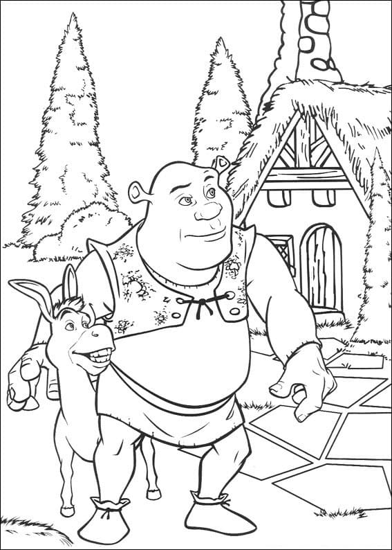 Desenho de Shrek e Burro para Colorir com Tinta Guache e Pintar