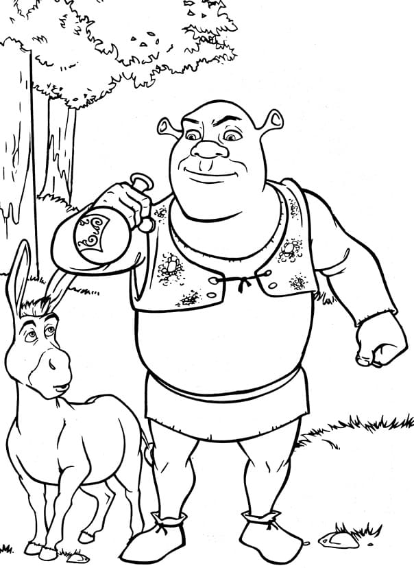 Desenho de Shrek e Burro para Colorir e Baixar Pdf e Pintar