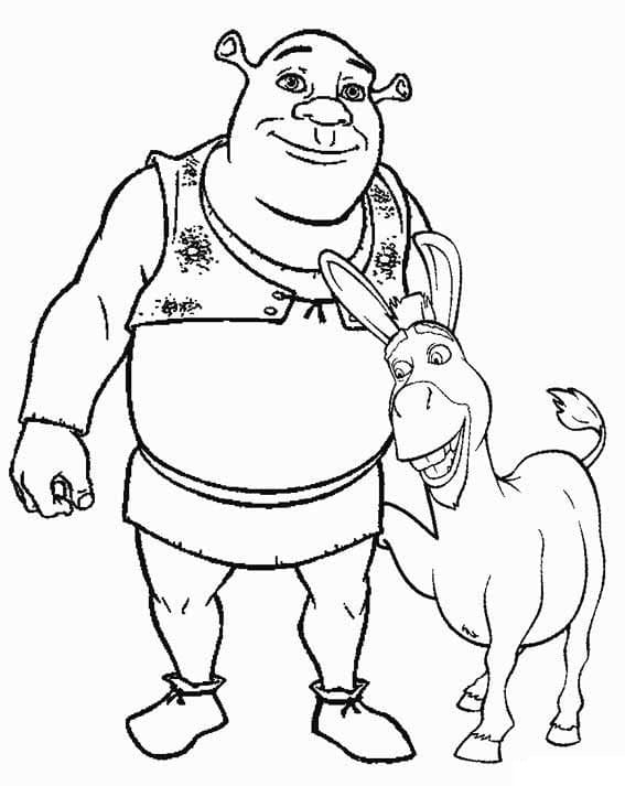 Desenho de Shrek e Burro para Colorir Pdf e Pintar
