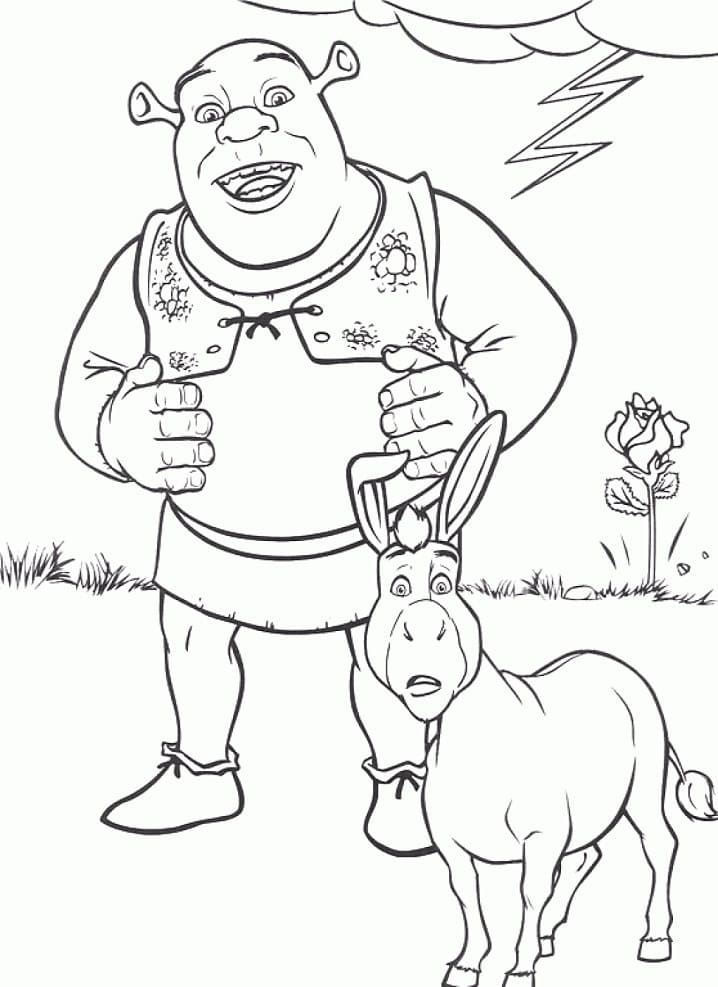 Desenho de Shrek e Burro para Imprimir Imprimivel e Pintar
