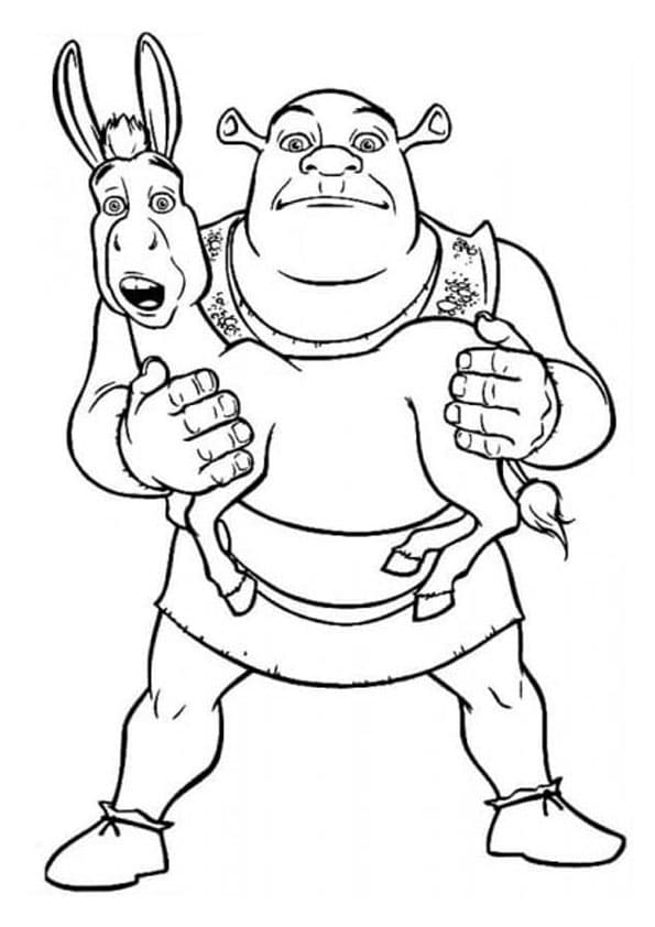 Desenho de Shrek e Burro para Pintar com Lápis de Cor