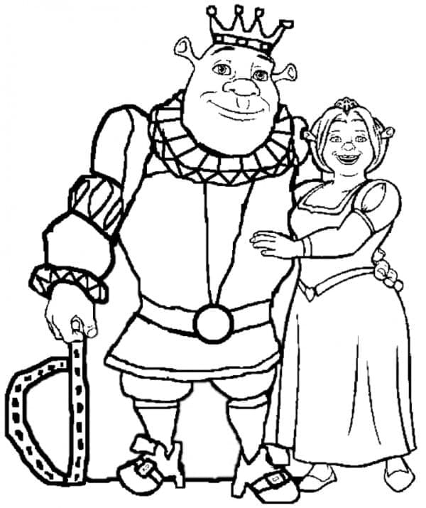 Desenho de Shrek e Fiona para Colorir com Giz de Cera e Pintar