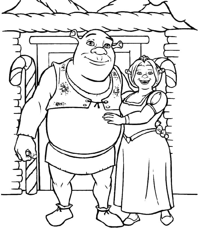 Desenho de Shrek e Fiona para Colorir Imprimivel e Pintar