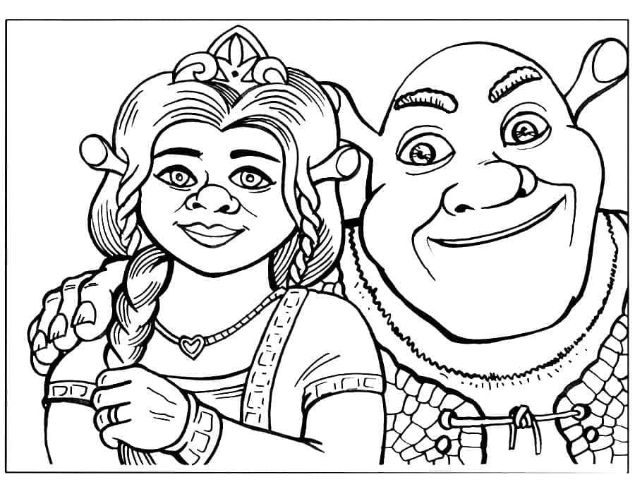Desenho de Shrek e Fiona para Imprimir em Pdf e Pintar
