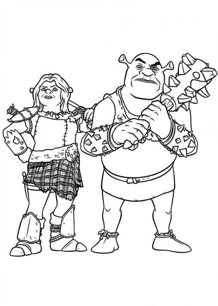 Desenho de Shrek e Fiona para Pintar com Lápis de Cor