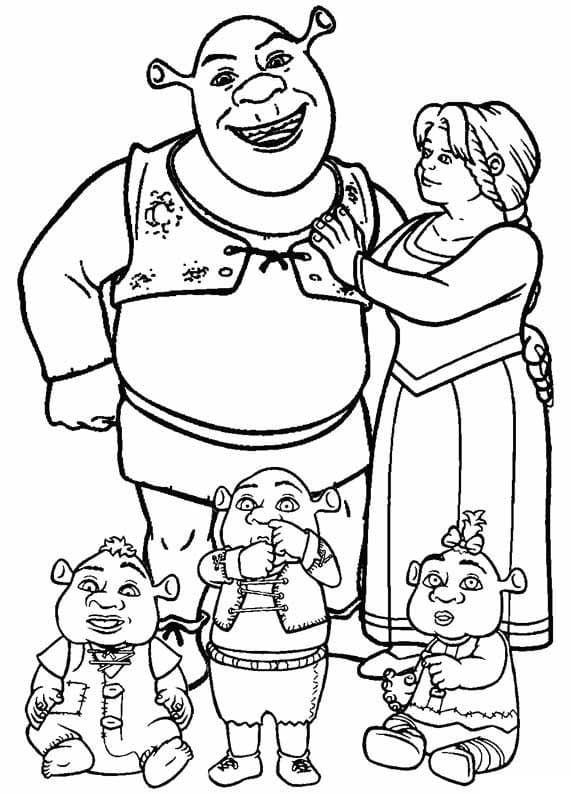 Desenho Pdf Família de Shrek para Colorir e Pintar