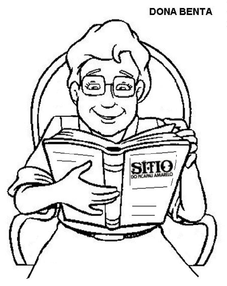 Desenho de Dona Benta Lendo Livro Download para Colorir e Pintar