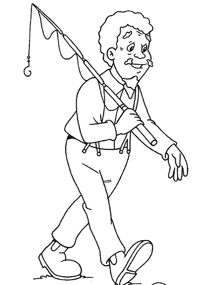 Desenho do Tio Barnabé com Vará de Pescar para Colorir e Pintar