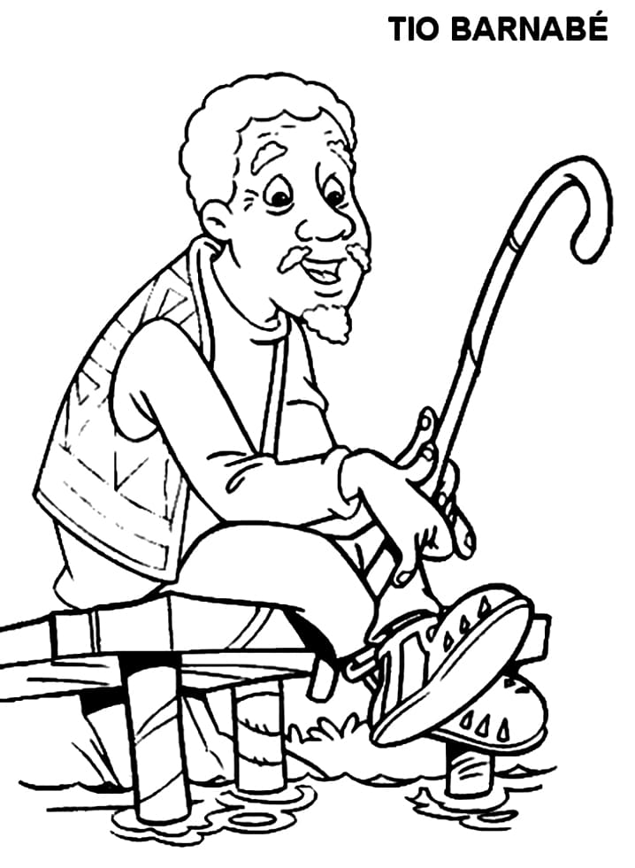 Desenho Pdf do Tio Barnabé Pescando para Colorir e Pintar