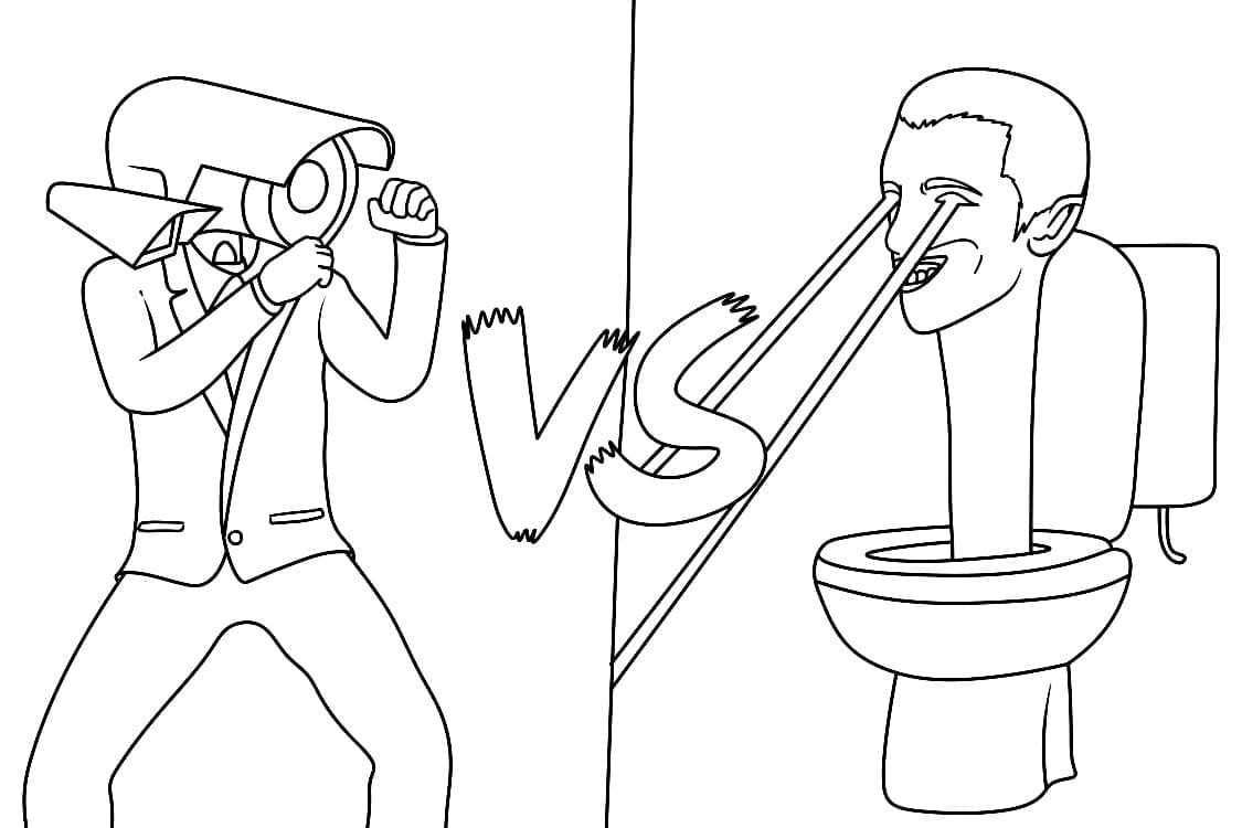 Desenho de Cameraman Vs Skibidi Toilet para Colorir e Pintar