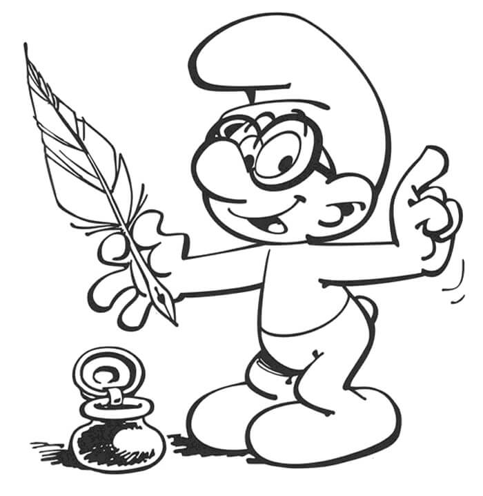 Desenho de Smurf Gênio para Pintar com Lápis de Cor