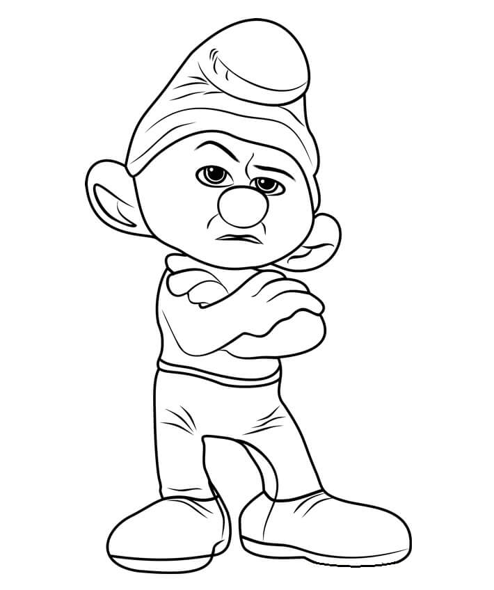 Desenho de Smurf Ranzinza para Colorir com Giz de Cera e Pintar
