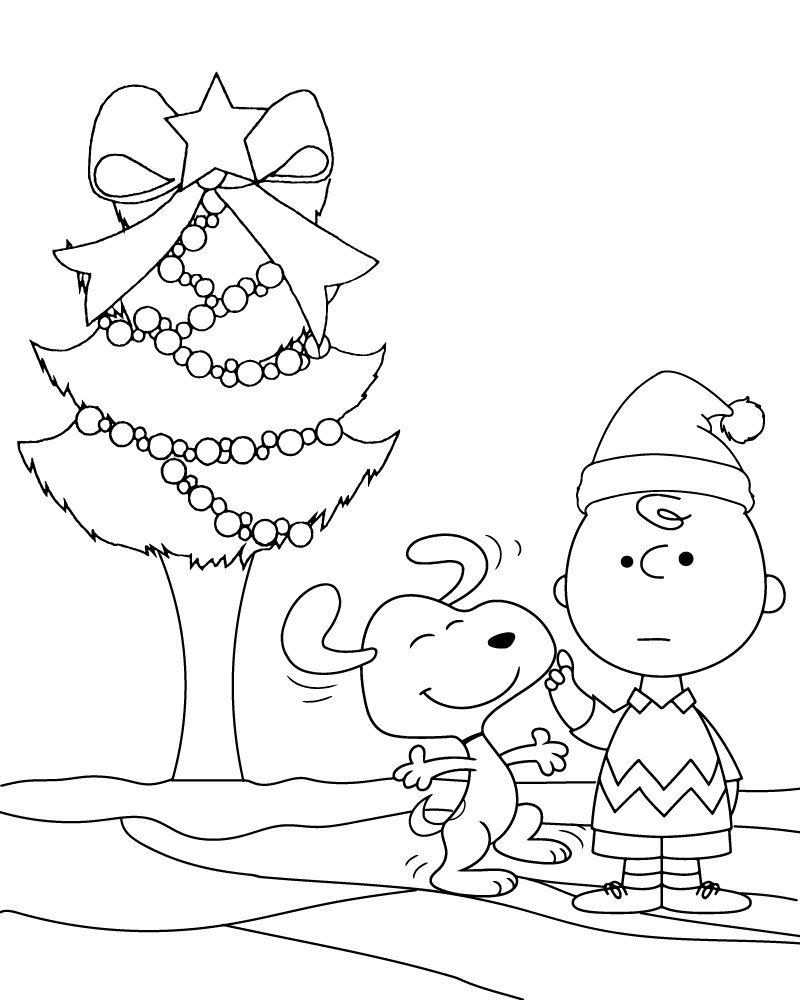 Desenho Charlie Brown e Snoopy Natal para Colorir e Pintar