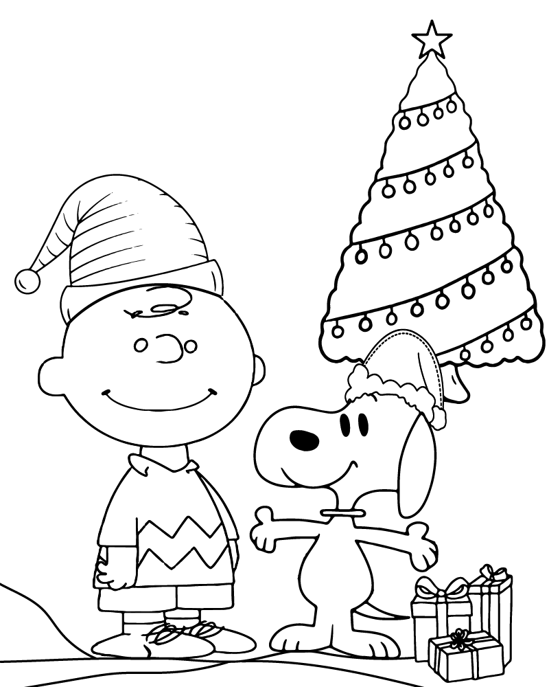 Desenho de Atividade de Natal do Snoopy para Colorir e Pintar