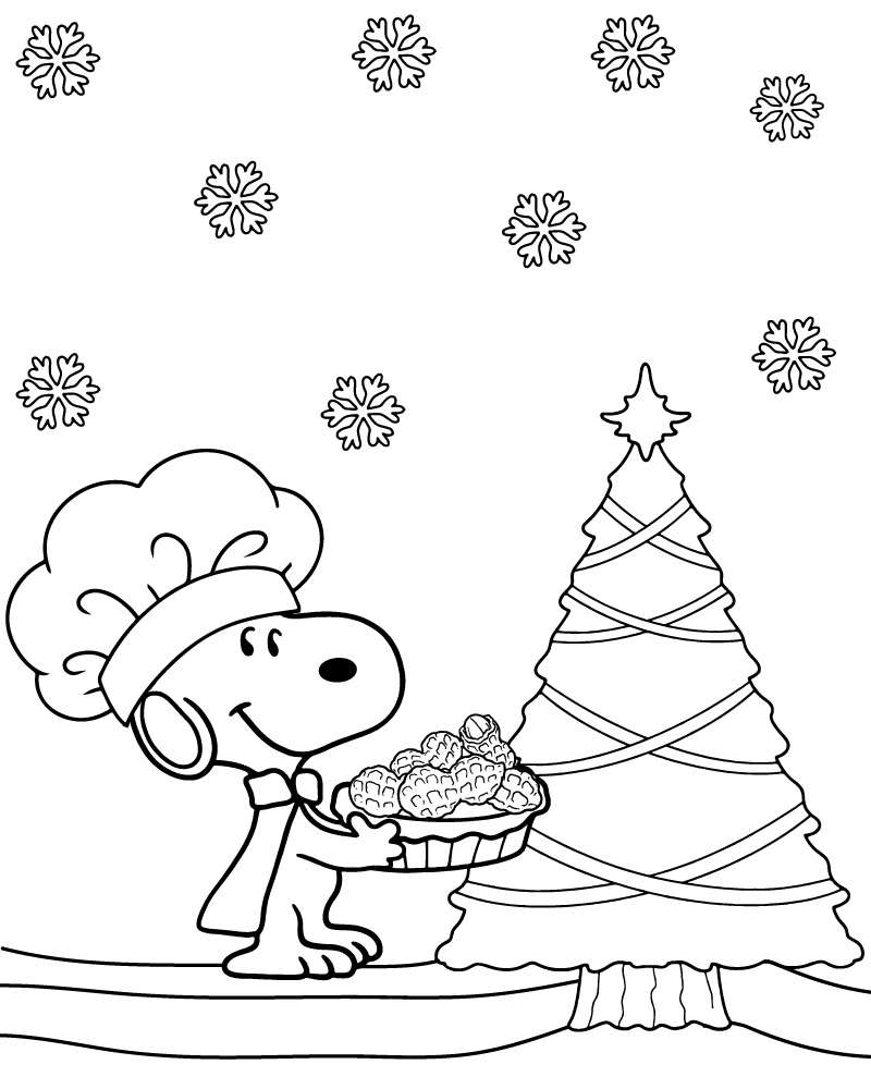 Desenho Snoopy Cozinhando Biscoitos de Natal para Colorir e Pintar