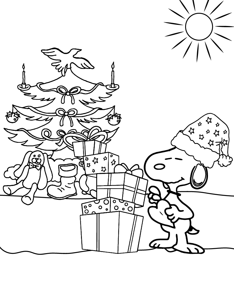 Desenho Snoopy Presentes Natalinos para Colorir Grátis Pdf e Pintar