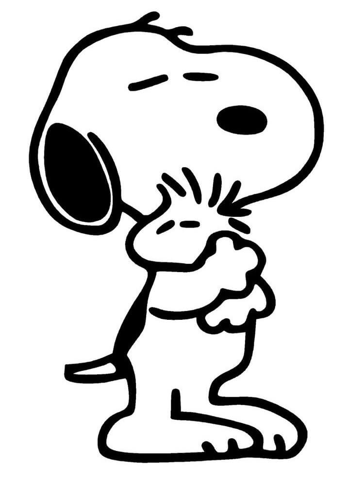 Desenho de Snoopy Abraçando Seu Amigo para Colorir Imprimivel e Pintar