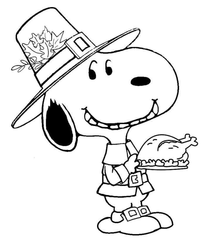 Desenho de Snoopy Ação de Graças para Colorir com Lápis de Cor e Pintar