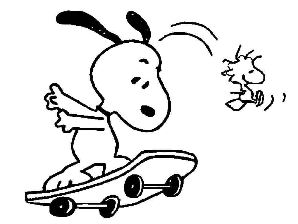 Desenho de Snoopy de Skate para Pintar com Lápis de Cor