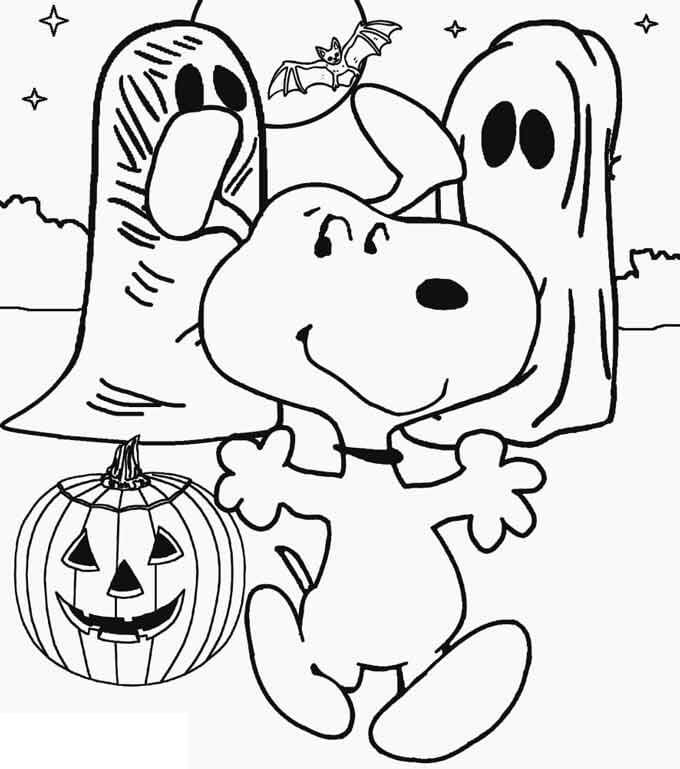 Desenho de Snoopy Halloween para Colorir com Giz de Cera Pdf e Pintar