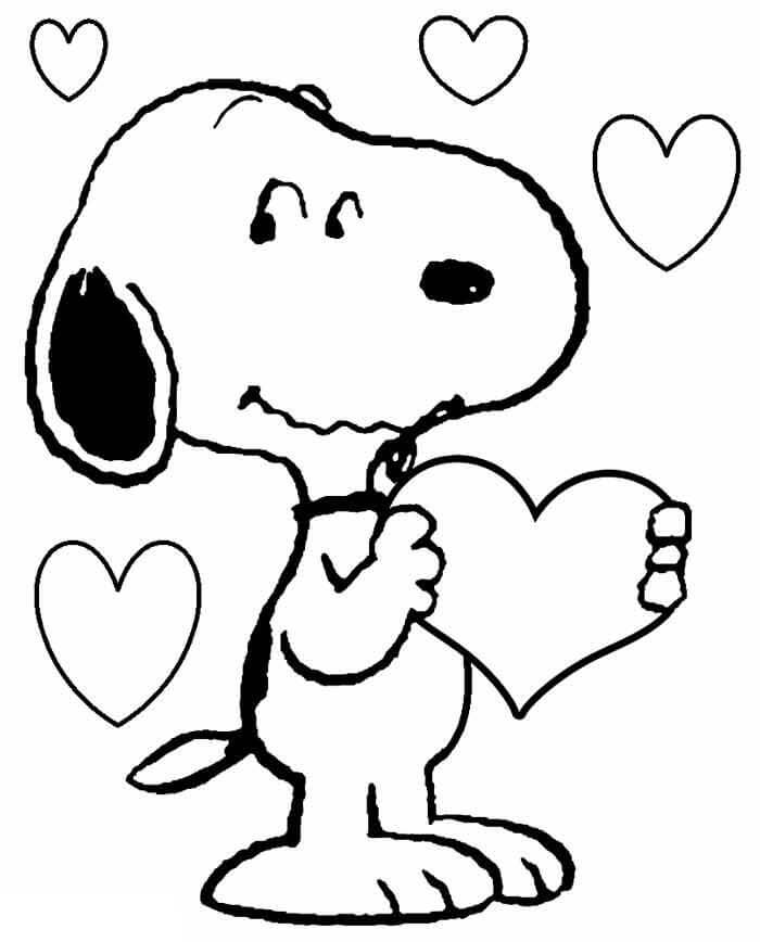 Desenho de Snoopy no Dia dos Namorados para Colorir e Baixar Pdf e Pintar