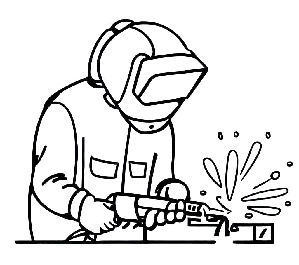 Desenho de Soldador Trabalhando para Colorir e Pintar