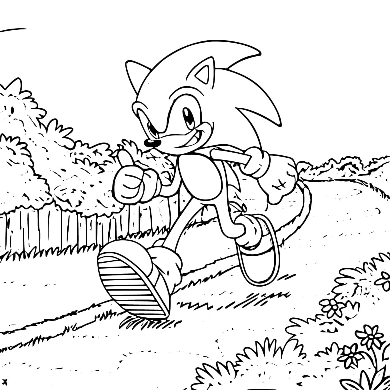 Desenho de Sonic Andando na Floresta para Colorir