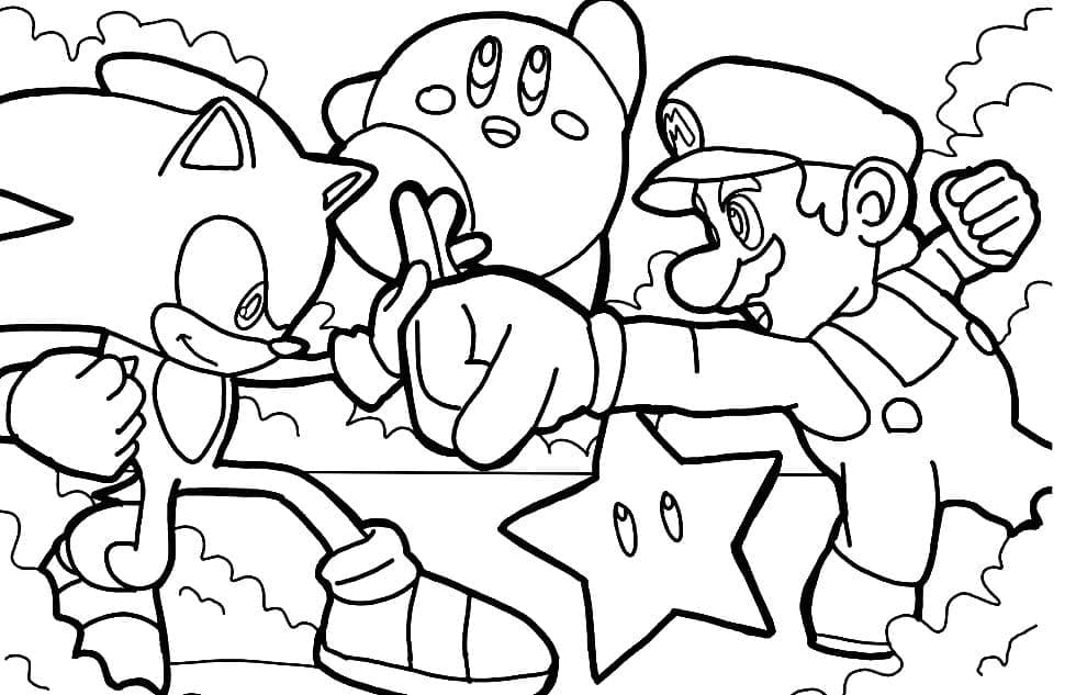 Desenho de Sonic Vs Mário para Colorir
