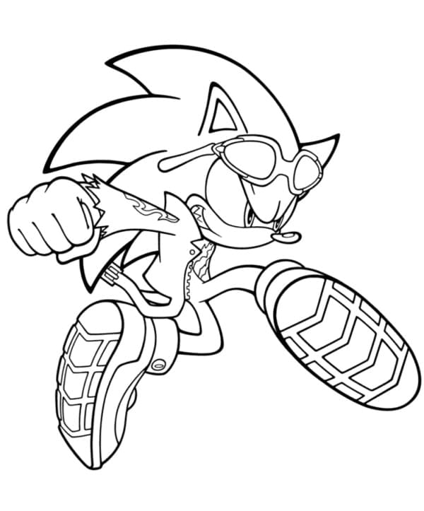 Desenho do Sonic Usando Óculos e Chutando Adversário para Colorir