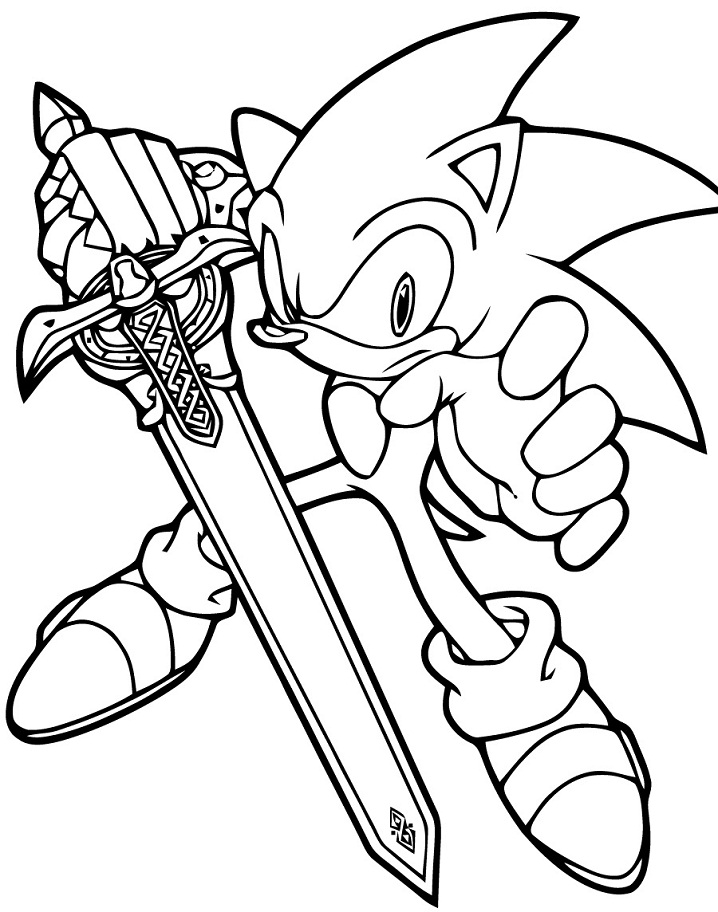 Desenho do Super Sonic Segurando Espada Gigante para Colorir
