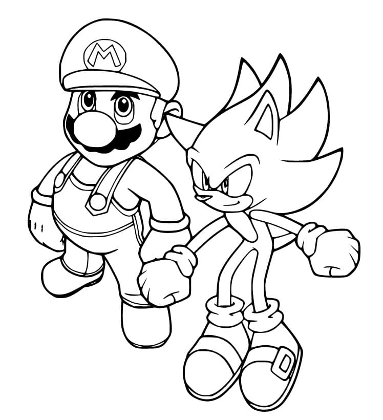 Desenho Mário com Sonic para Colorir