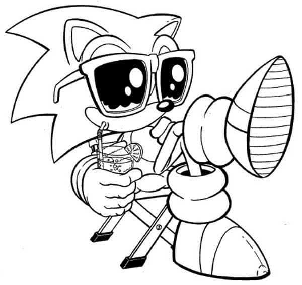 Desenho Sonic Relaxando na Praia para Colorir