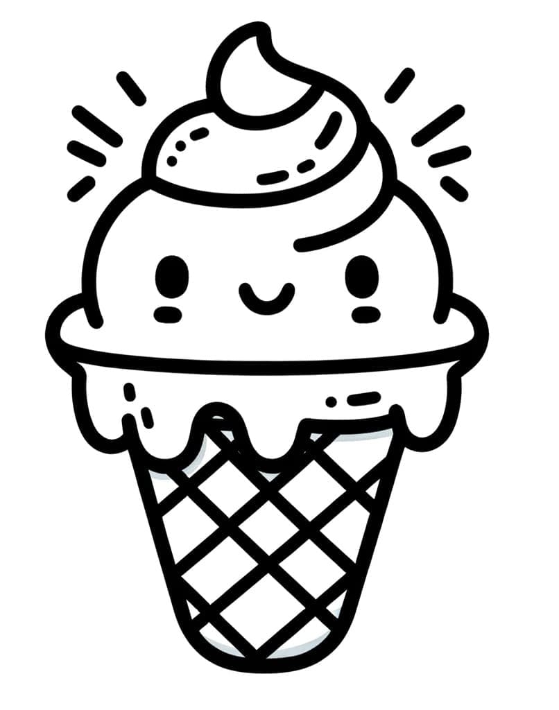 Desenho de Pintura de Sorvete Kawaii para Colorir e Pintar