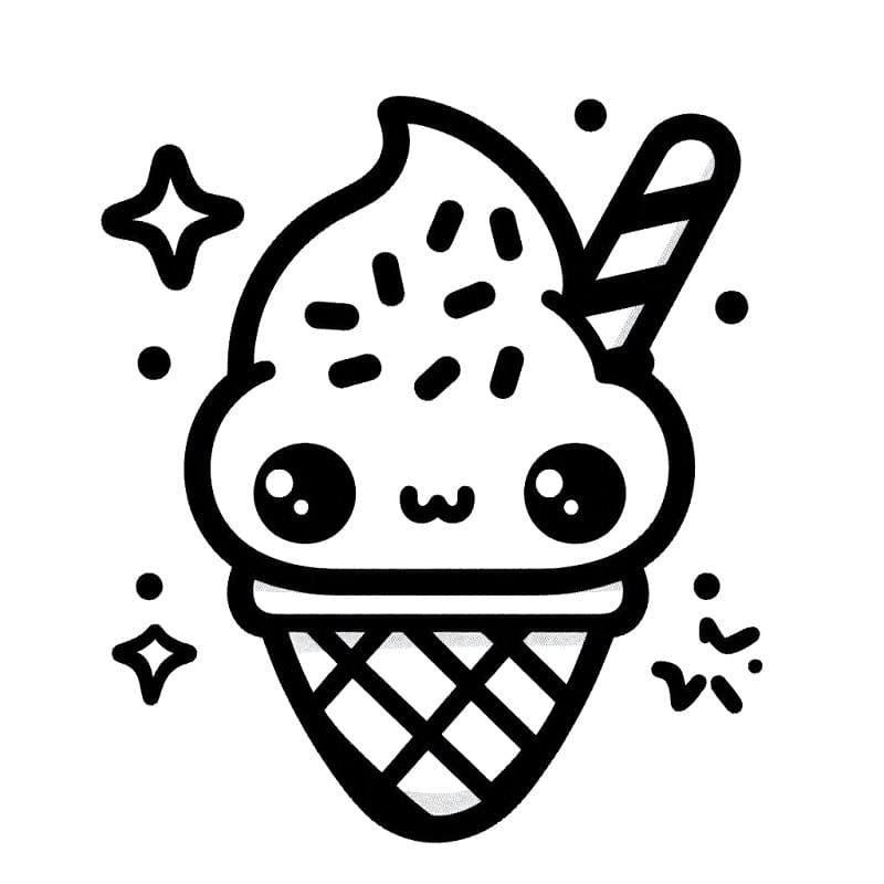 Desenho de Sorvete Kawaii Imprimivel Grátis para Crianças para Colorir e Pintar
