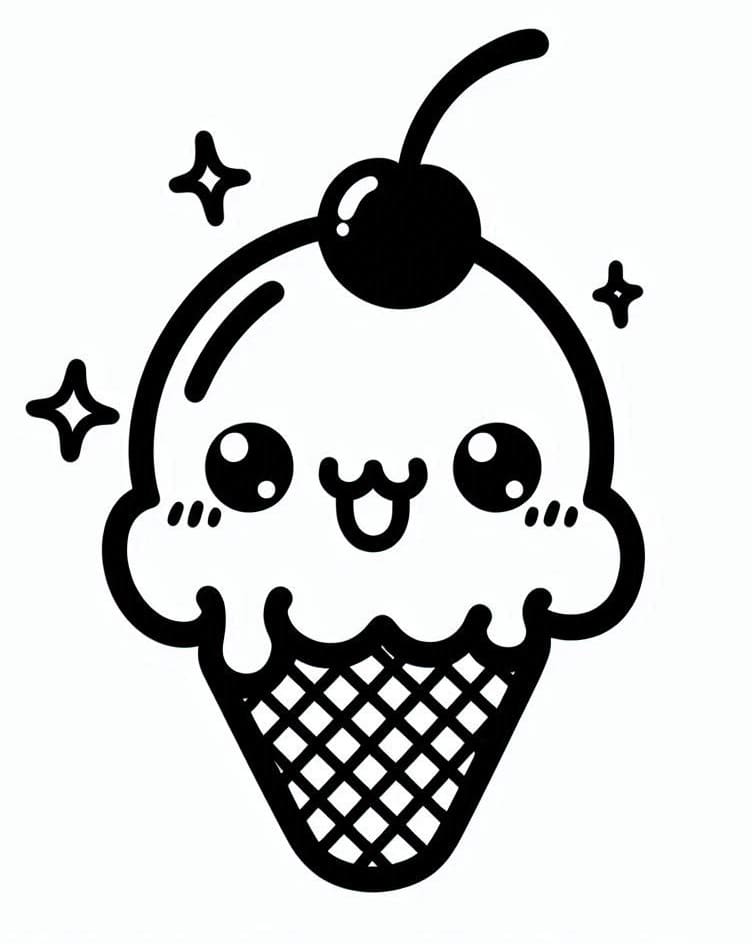 Desenho de Sorvete Kawaii para Crianças de 1 Ano para Colorir e Pintar